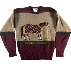 Men's Burgundy and Tan Horse Intarsia Sweater